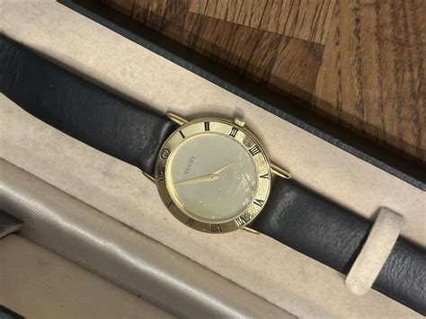 Vintage Gold Gucci Watch with Black Face (needs battery)